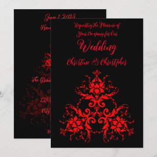 Convite Casamento tema damasco Vermelho Romântico, Elegant