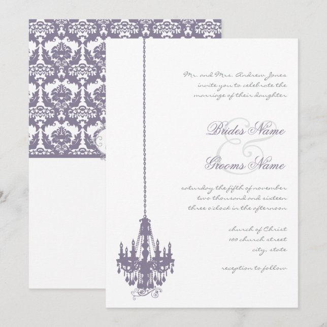 Convite Casamento tema damasco Wisteria Purple Vintage Cha (Frente/Verso)