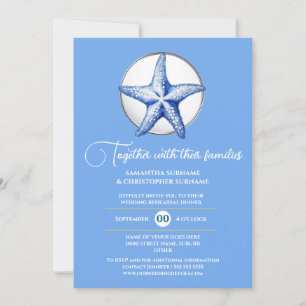 Convite Casamento tema estrelas-do-mar azul branco prata l