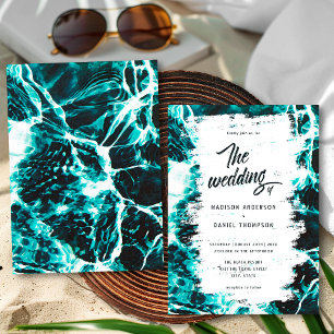 Convite Casamento Tema Oceano Azul Aqua Verão Retro