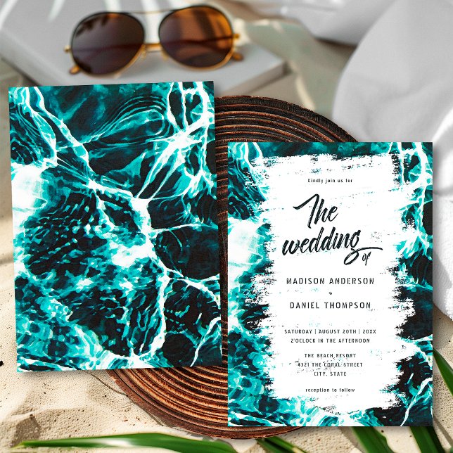 Convite Casamento Tema Oceano Azul Aqua Verão Retro (Criador carregado)