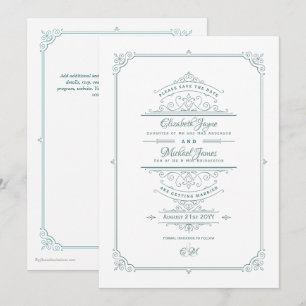 Convite Casamento Tema Regência Vintage Salve A Data Teal