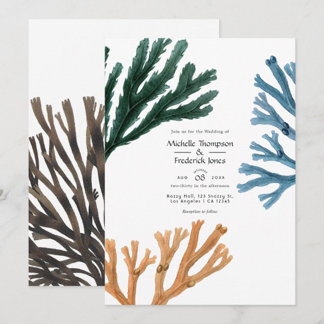 Convite Casamento Temático de Água-Marinha à Beira-Mar (Frente/Verso)