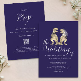 Convite Casamento Temático de Dinossauro Azul Marinho Bran