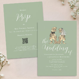Convite Casamento Temático de Dinossauro Código QR Verde S