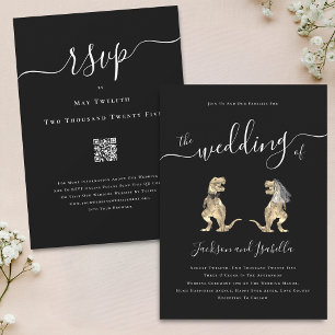 Convite Casamento Temático de Dinossauros Código QR Preto