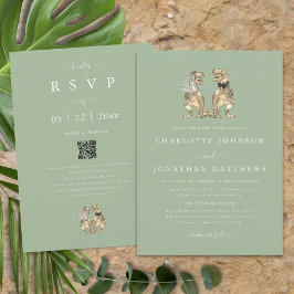 Convite Casamento Temático de Dinossauros Código QR Verde
