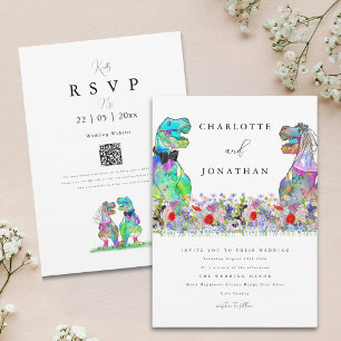 Convite Casamento Temático de Dinossauros com Flores Silve