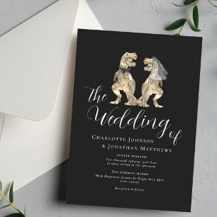 Convite Casamento Temático de Dinossauros Preto e Branco