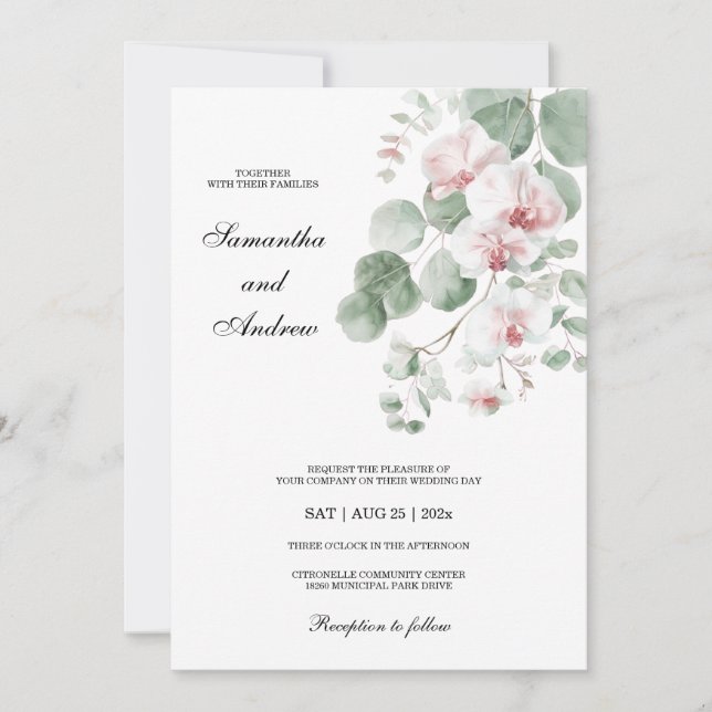 Convite Casamento Temático de Orquídea Boho Rosa (Frente)