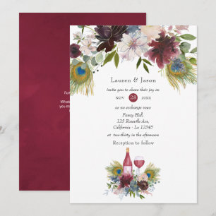 Convite Casamento Temático de Vinho com Pavão em Borgonha