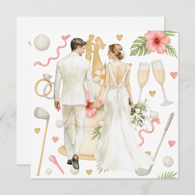 Convite Casamento temático Golf Havaiano para golfista (Frente/Verso)