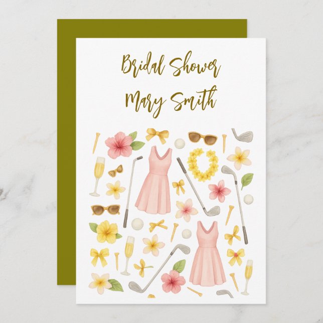 Convite Casamento temático Golf Havaiano para golfista Lov (Frente/Verso)