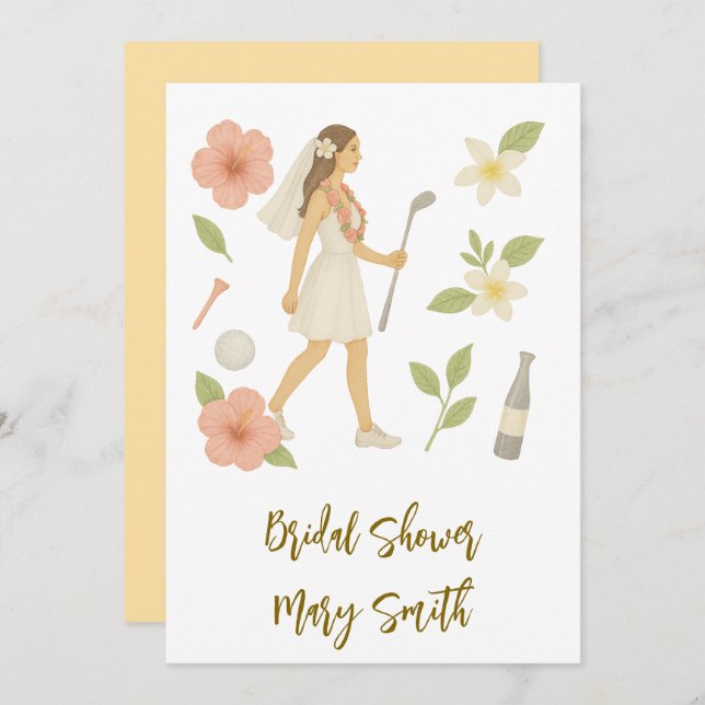 Convite Casamento temático Golf Havaiano para golfista Lov (Frente/Verso)