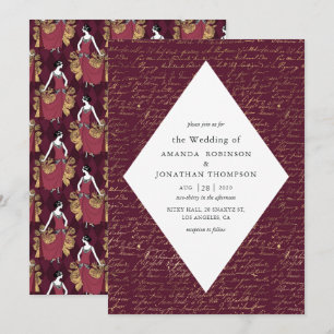 Convite Casamento Temático Paris Burgundy e Dourado com Ca