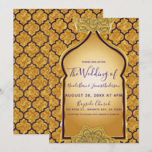 Convite Casamento Temático Real Árabe Indiano Dourado Roxo