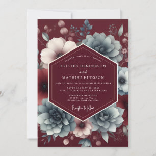 Convite Casamento Temperamental em Slate Burgundy