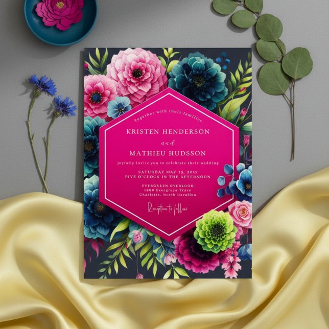 Convite Casamento Temperamental Flor Magenta (Criador carregado)