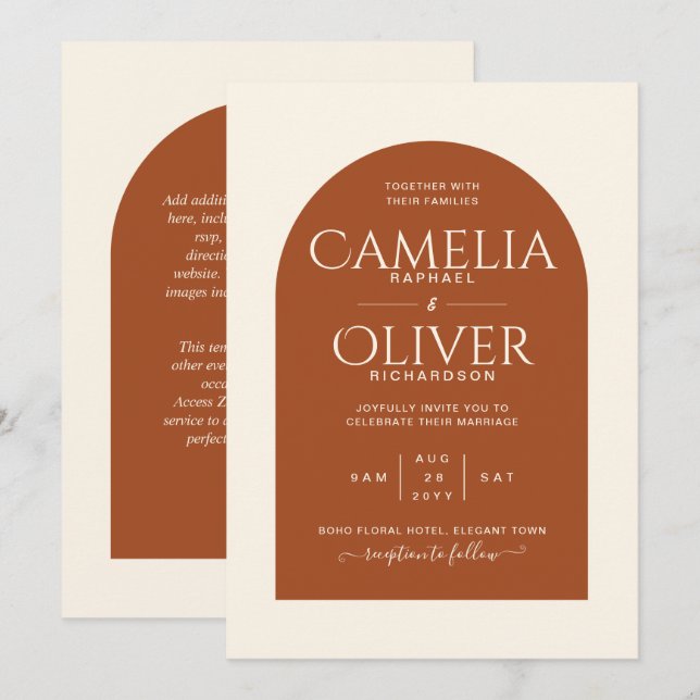 Convite Casamento Terço Mais Fino Terracotta MONOCHROME (Frente/Verso)