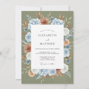 Convite Casamento Terra Cotta Azul Musgo Dahlia