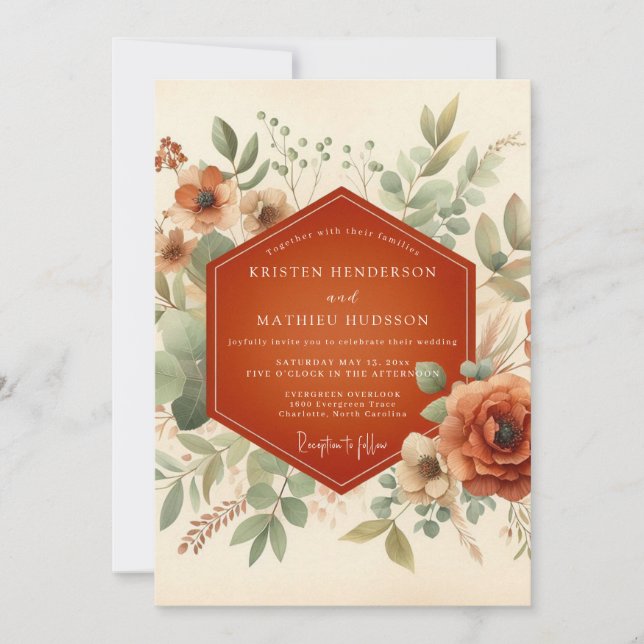 Convite Casamento Terracota Bohemian Bloom (Frente)
