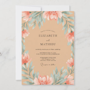 Convite Casamento Terracota com Folhas de Espuma do Mar