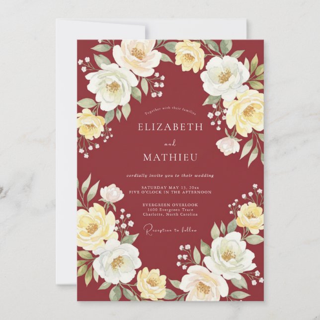 Convite Casamento Terracota com Folhas em Aquarela (Frente)