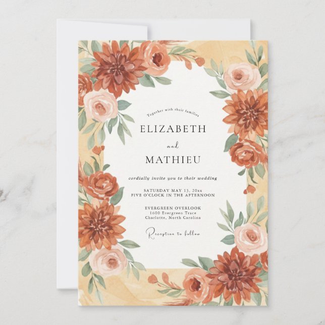 Convite Casamento Terracota Dahlia (Frente)