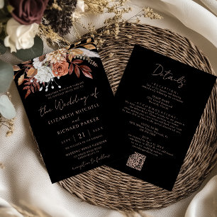 Convite Casamento Terracota Floral Boho Preto Tudo Em Um