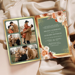 Convite Casamento Terracota Floral Pampas Dourado Verde Sa