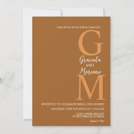 Convite Casamento Terracota Marrom Boêmio Monogramado