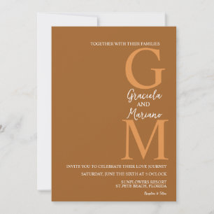 Convite Casamento Terracota Marrom Boêmio Monogramado