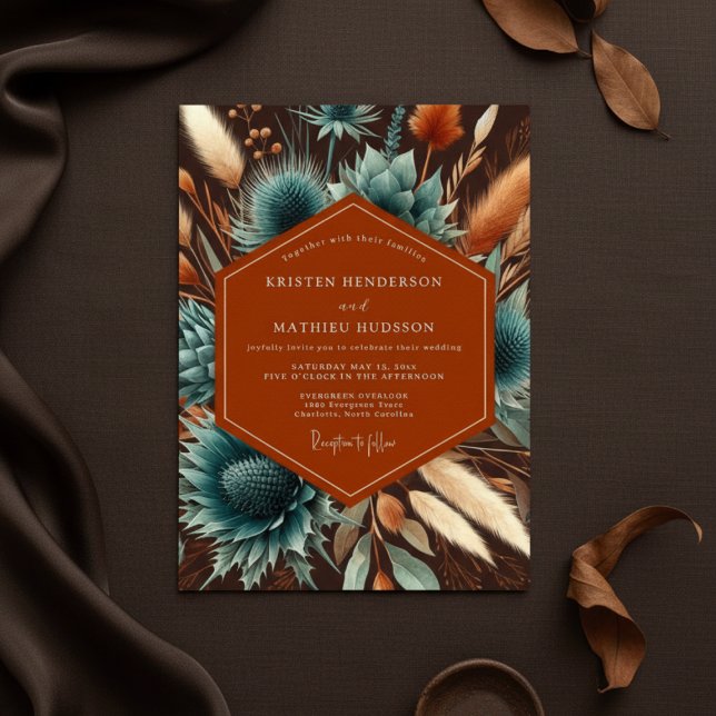 Convite Casamento Terracota Moody Bloom (Criador carregado)