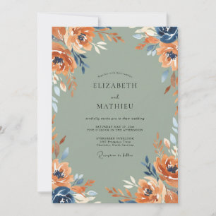 Convite Casamento Terracota Navy Bloom