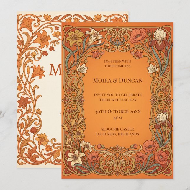 Convite Casamento Terracota Paisley (Frente/Verso)