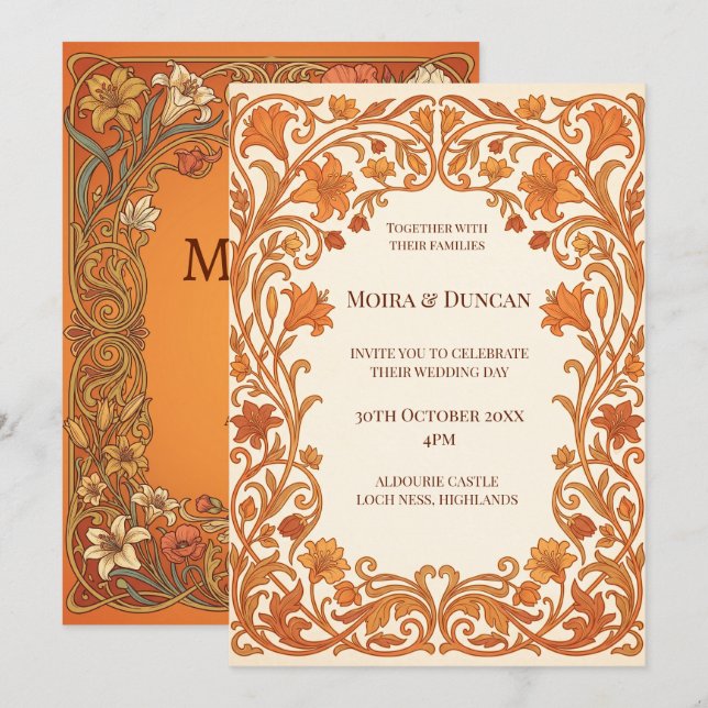Convite Casamento Terracota Paisley (Frente/Verso)