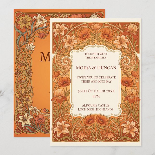 Convite Casamento Terracota Paisley (Frente/Verso)