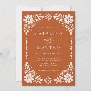 Convite Casamento Terracota Papel Picado Mexicano