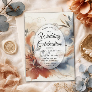 Convite Casamento Terracota Twilight e Navy Blooms