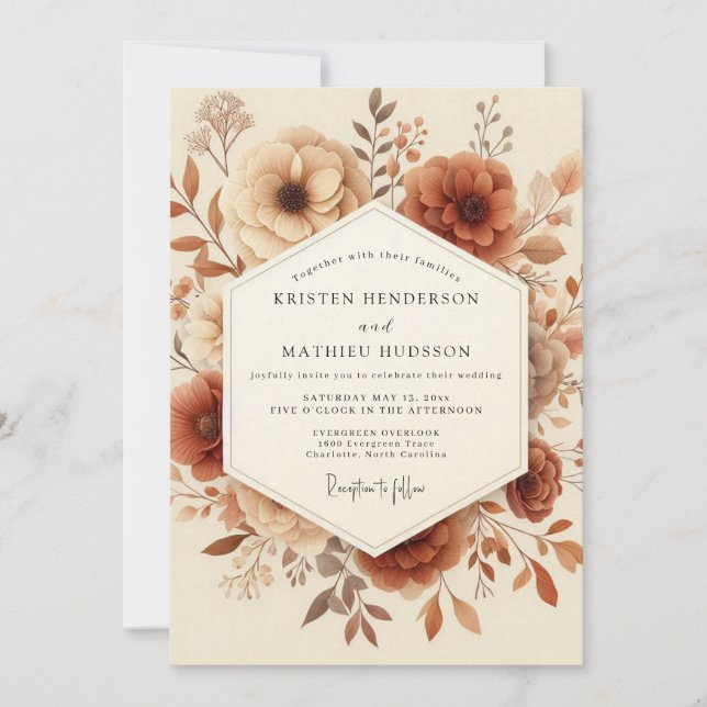 Convite Casamento Terracota Vintage Bloom (Frente)