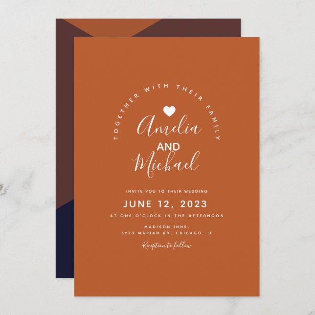 Convite Casamento Terracotta com Chocolate Escuro Moderno (Frente/Verso)