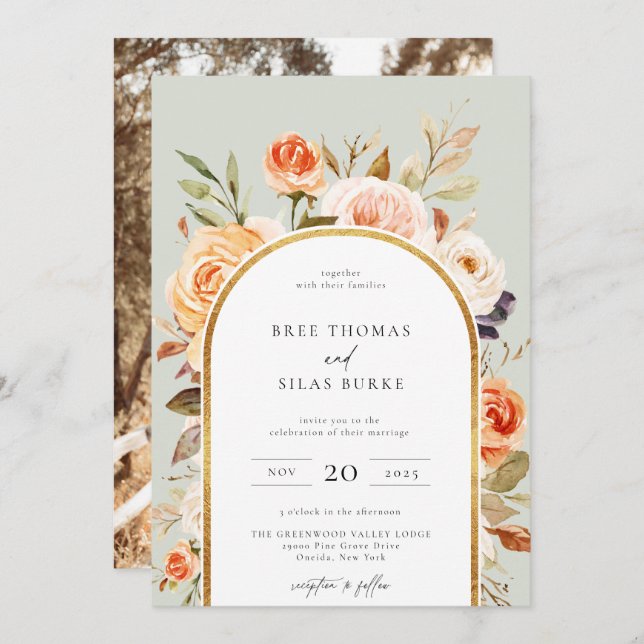 Convite Casamento Terrestre de Arco Flamental Botânico do  (Frente/Verso)