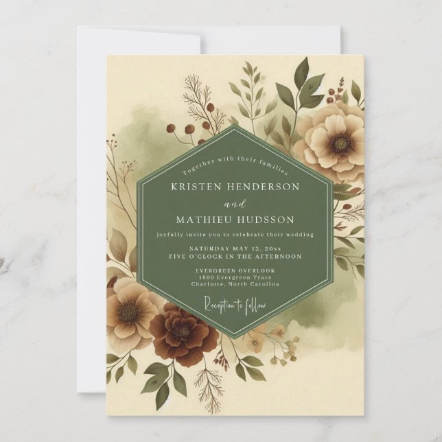 Convite Casamento Terroso Bege Sage (Frente)