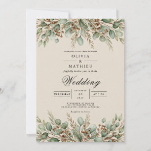 Convite Casamento Terroso de Eucalipto Verde Salvia