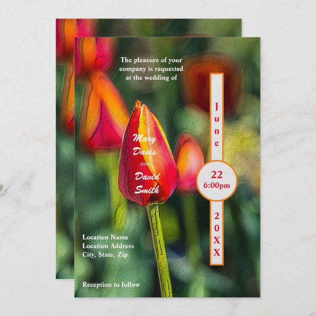 Convite Casamento Texturizado do Jardim das Tulipas (Frente/Verso)