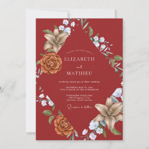 Convite Casamento Tijolo Laranja Dahlia
