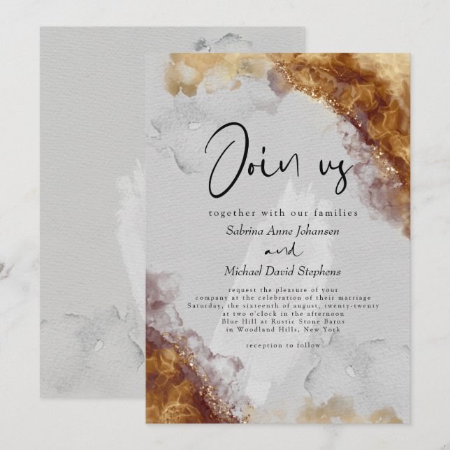 Convite CASAMENTO | Tinta Alcoólica Âmbar Fluido Pewter (Frente/Verso)