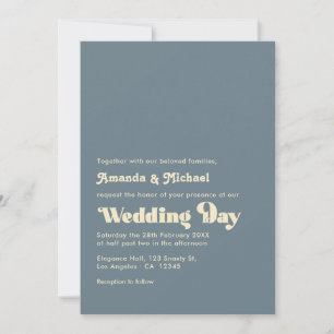 Convite Casamento Tipografia Champanhe e Azul Poeirento