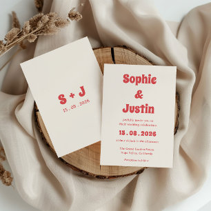 Convite Casamento Tipografia Coral Retro Boho