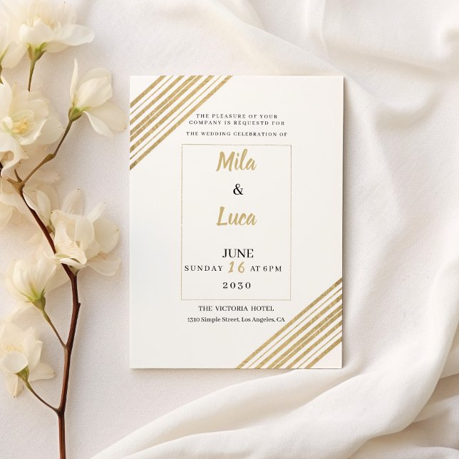 Convite Casamento tipografia geométrica branca e dourada (Geometric white and gold typography Wedding )